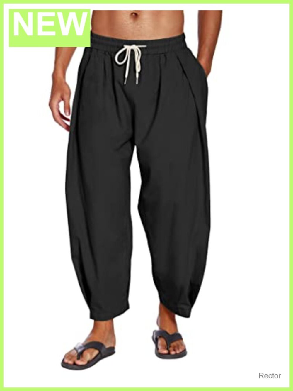 Men's Cotton Linen Harem Pants Drawstring Casual Cropped Yoga Pants with Pockets